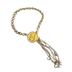 Bebe Vintage Gold Tone Chain Belt with Logo Medallion and Tassel Detail